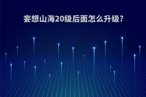 妄想山海20级后面怎么升级?(妄想山海20级干什么)