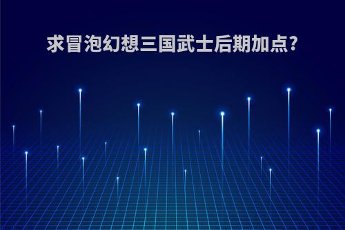 求冒泡幻想三国武士后期加点?
